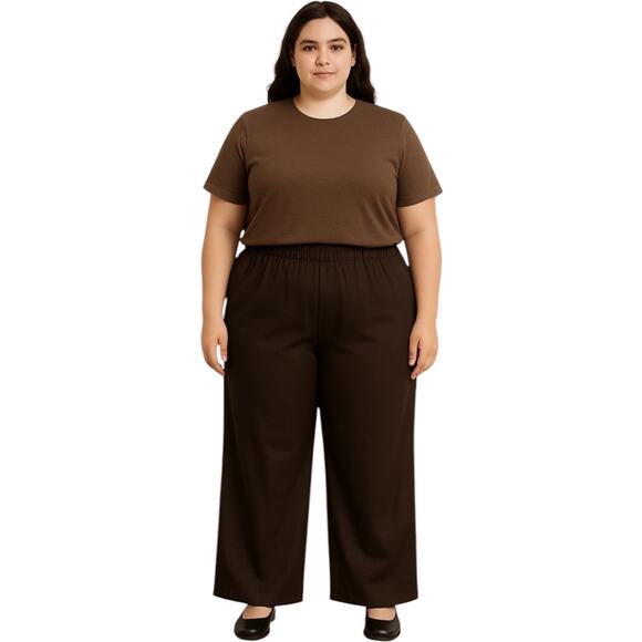 Eileen Fisher Washable Stretch Crepe, Wide Leg Pull On Pants Plus Size 3X, Brown - Picture 1 of 3